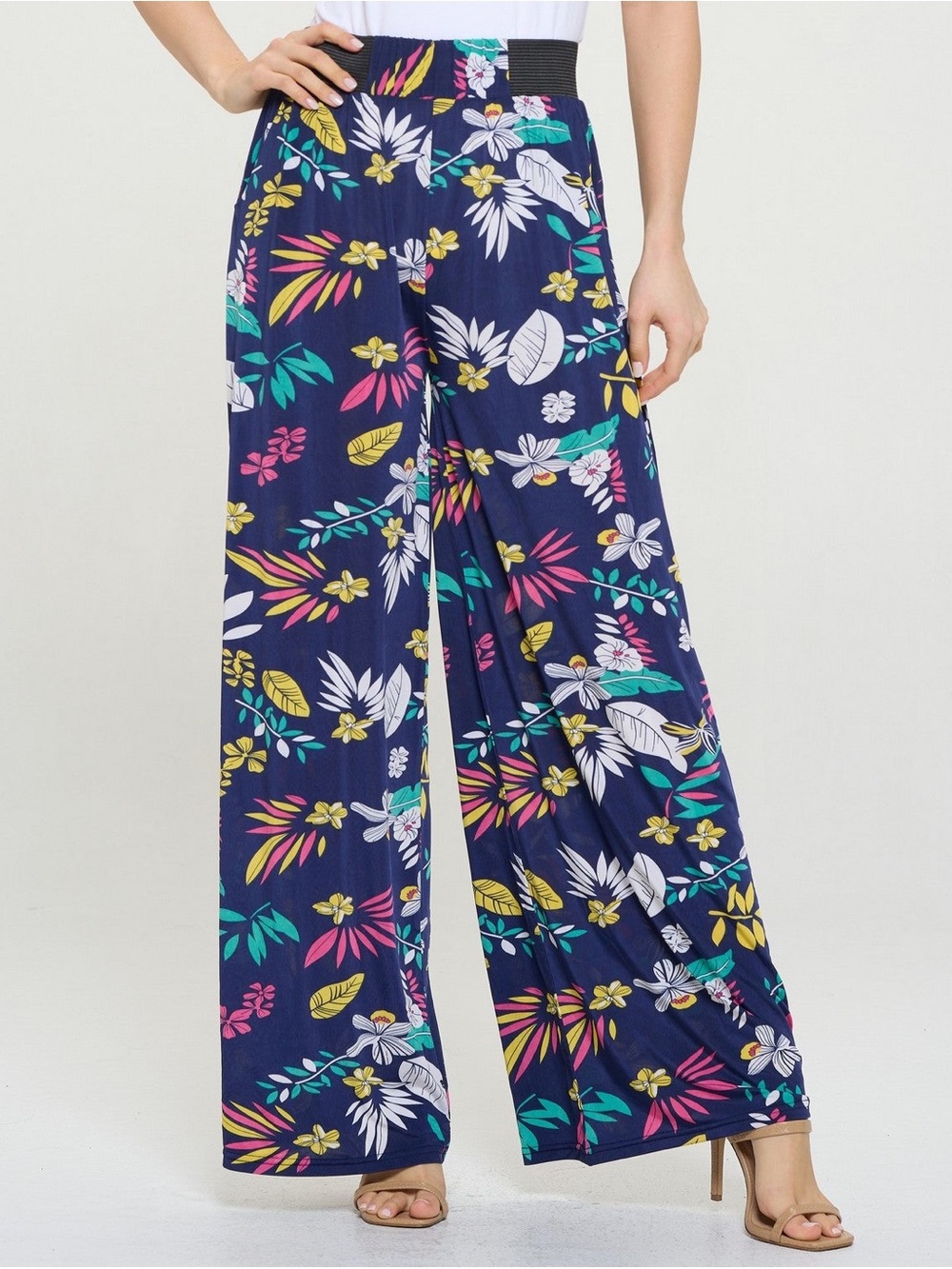 NWT - Navy Floral Wide-Leg Palazzo Pants - Super Stretch